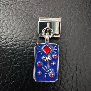 Blue Flower and Red Diamond Italian Charm Dangle Link